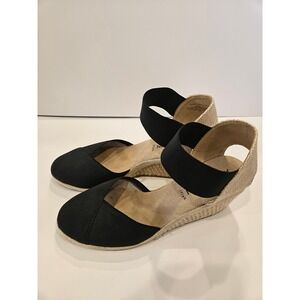 Anne Klein iFlex Zoey Black Espadrille Wedge Sandals Size 9.5 AKZOEY